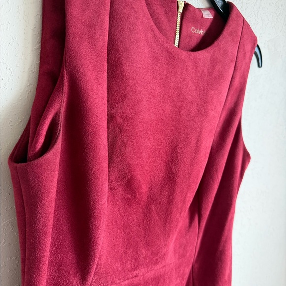 Calvin Klein Wine Red Faux Suede Sheath Dress Womens 10 Holiday Business Casual - Picture 2 of 5